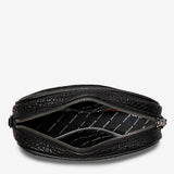 STATUS ANXIETY Womens Plunder Leather Bag with Webbed Strap - Black Bubble