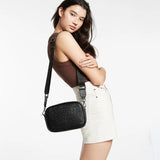STATUS ANXIETY Womens Plunder Leather Bag with Webbed Strap - Black Bubble