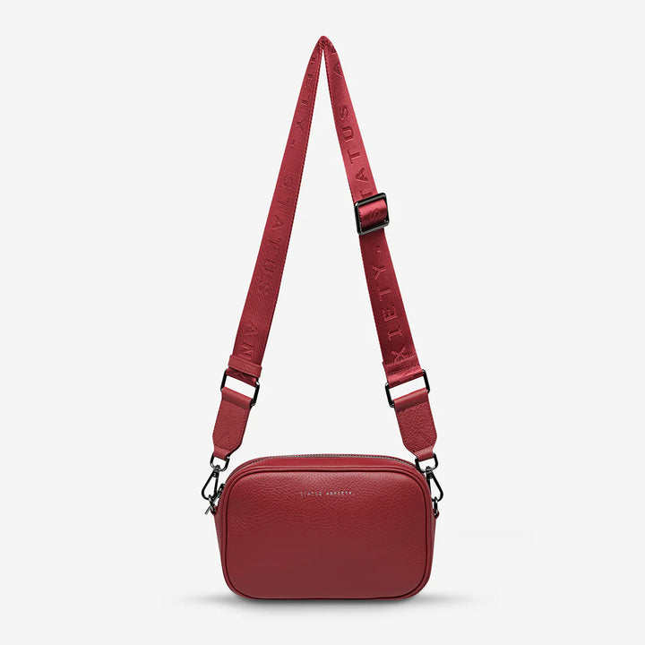 STATUS ANXIETY Womens Plunder Leather Bag with Webbed Strap - Rouge, WOMENS BAGS & CLUTCHES, STATUS ANXIETY, Elwood 101