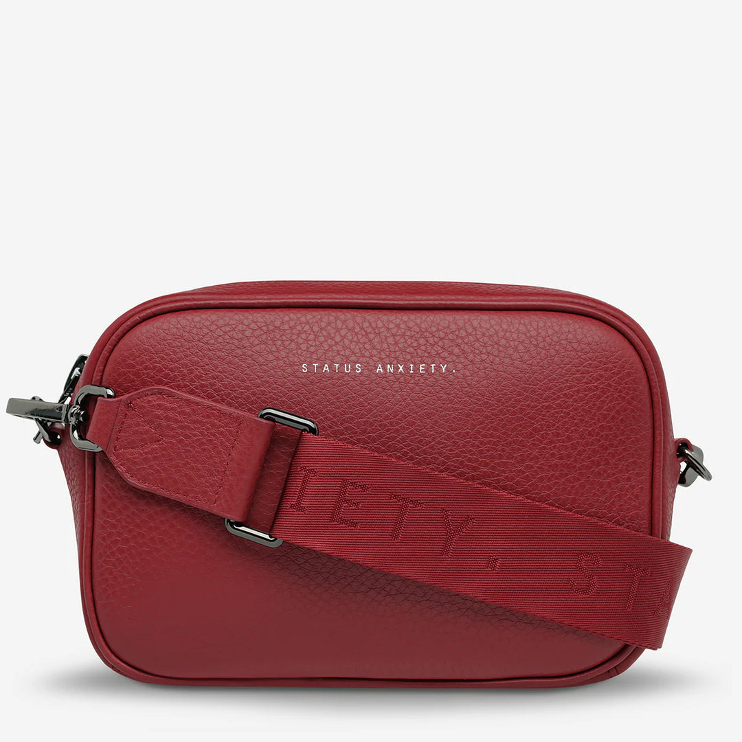 STATUS ANXIETY Womens Plunder Leather Bag with Webbed Strap - Rouge, WOMENS BAGS & CLUTCHES, STATUS ANXIETY, Elwood 101