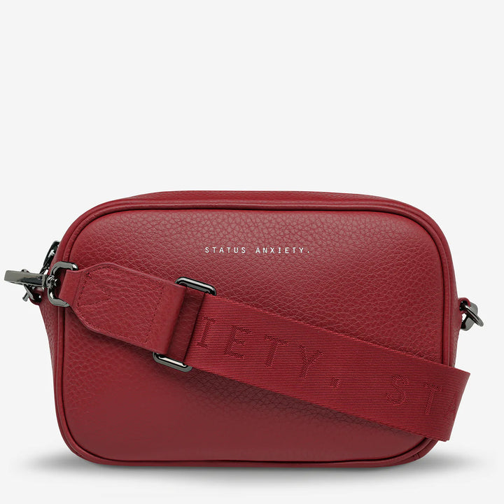 STATUS ANXIETY Womens Plunder Leather Bag with Webbed Strap - Rouge, WOMENS BAGS & CLUTCHES, STATUS ANXIETY, Elwood 101