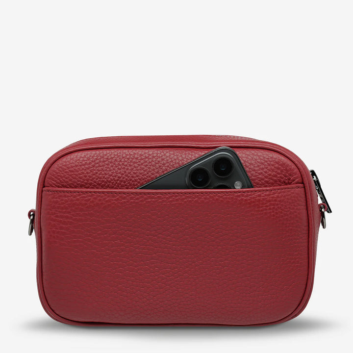 STATUS ANXIETY Womens Plunder Leather Bag with Webbed Strap - Rouge, WOMENS BAGS & CLUTCHES, STATUS ANXIETY, Elwood 101