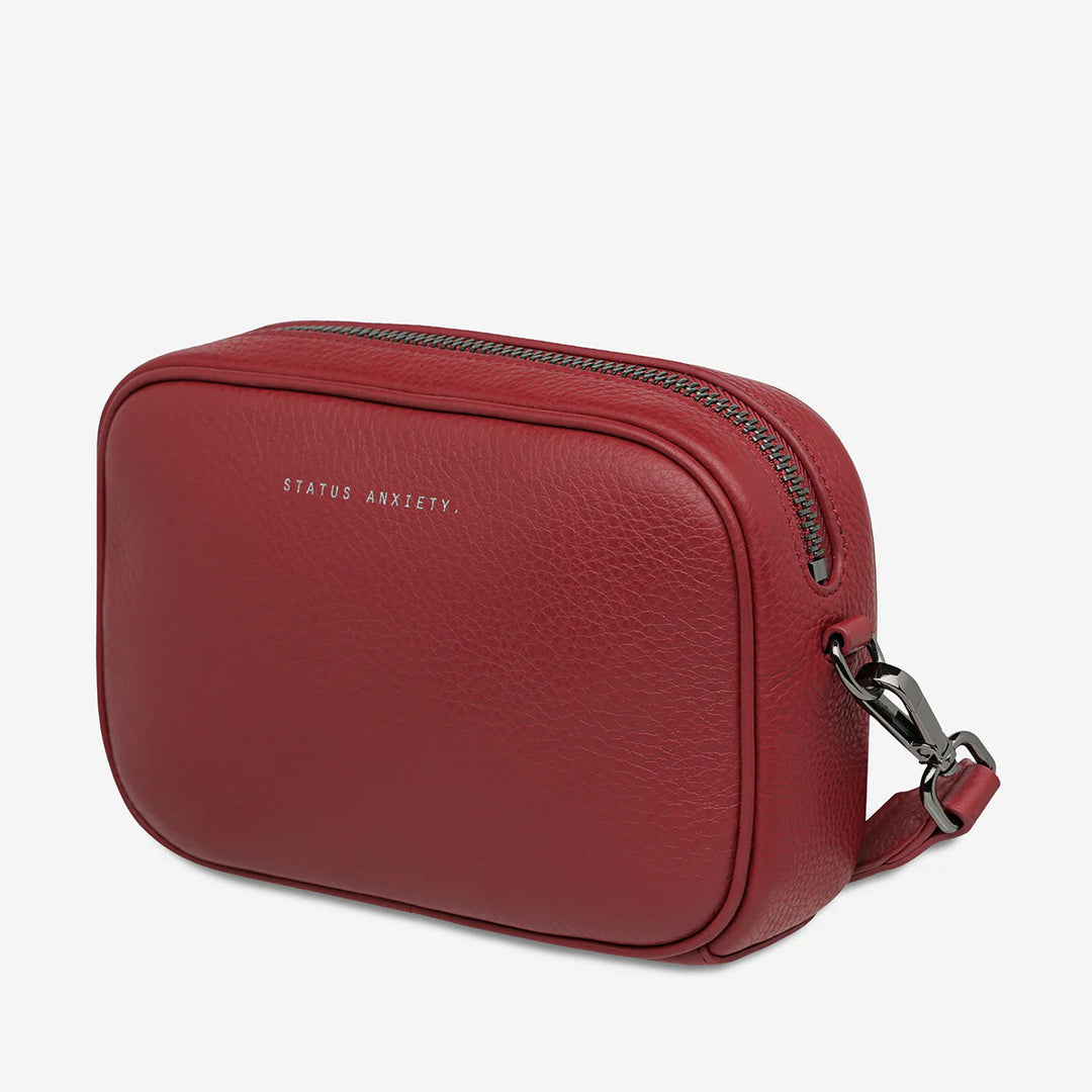 STATUS ANXIETY Womens Plunder Leather Bag with Webbed Strap - Rouge, WOMENS BAGS & CLUTCHES, STATUS ANXIETY, Elwood 101