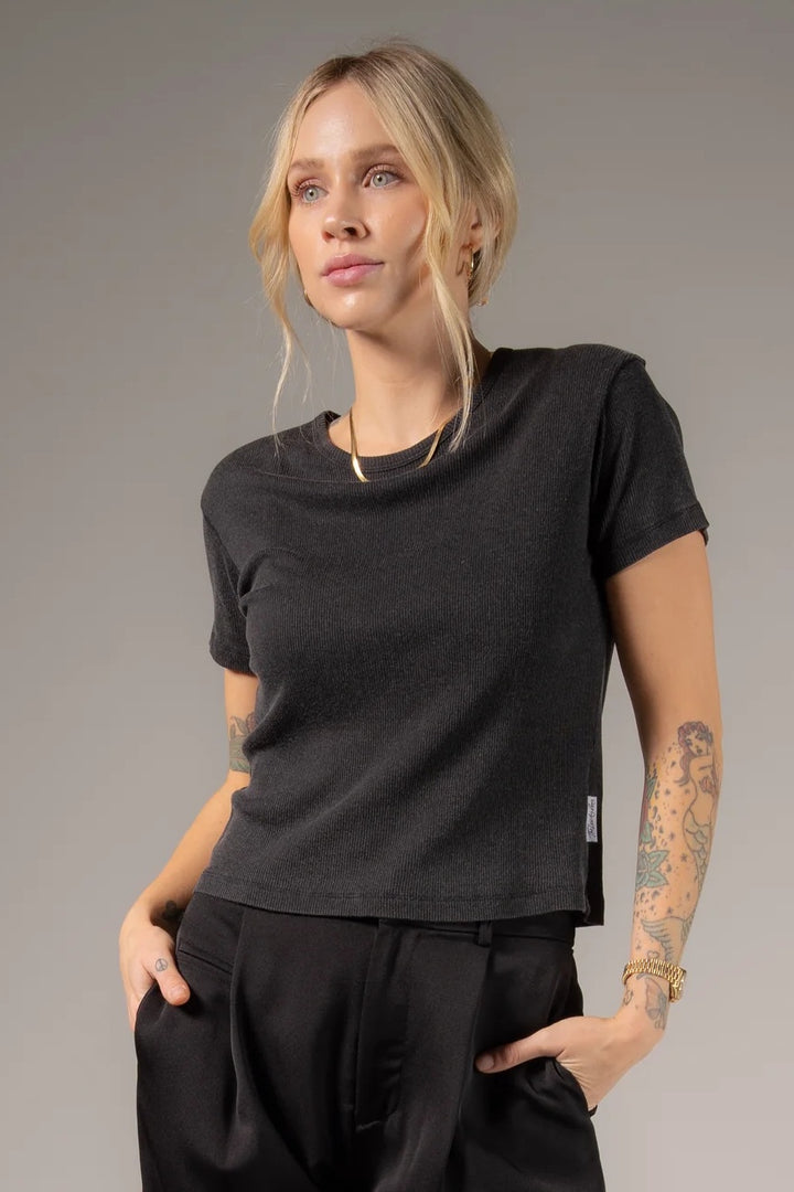 THE LAUNDRY ROOM Womens Essentials Baby Tee in Black Snow, WOMENS TEES & TANKS, THE LAUNDRY ROOM, Elwood 101