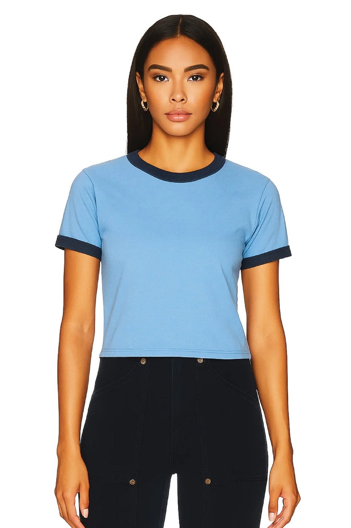 THE LAUNDRY ROOM Womens Essentials Perfect Ringer Tee in Chambray and Navy, WOMENS TEES & TANKS, THE LAUNDRY ROOM, Elwood 101