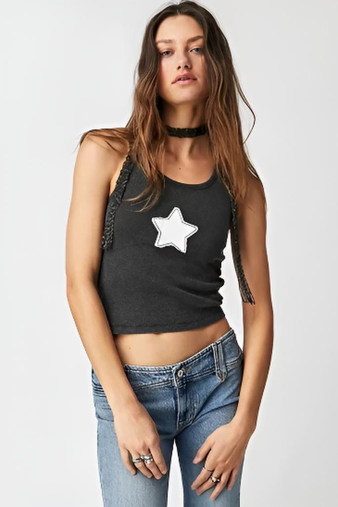 THE LAUNDRY ROOM Womens Infinite Love Rib Tank in Black Snow