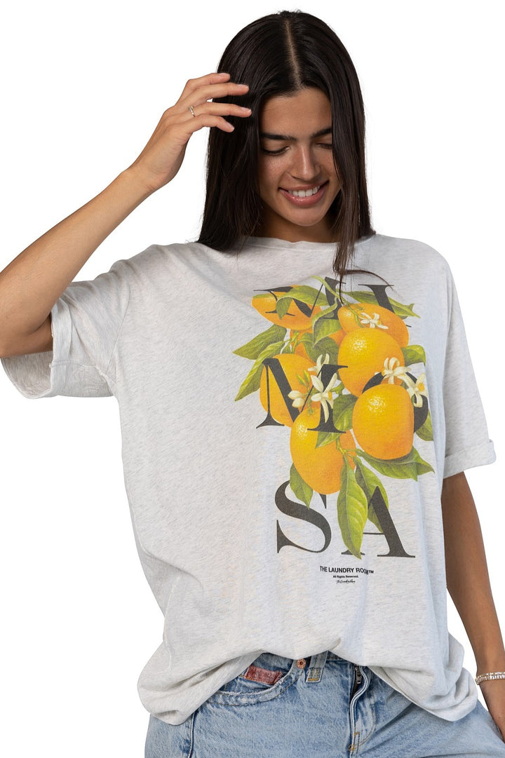 THE LAUNDRY ROOM Womens Mimosa Oversized Tee in Pebble Heather