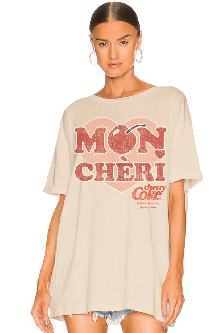 THE LAUNDRY ROOM Womens Mon Cheri Love Cherry Coke Oversized Tee in Bone, WOMENS TEES & TANKS, THE LAUNDRY ROOM, Elwood 101