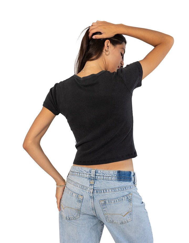 THE LAUNDRY ROOM Womens Au Revoir Baby Tee in Black Snow