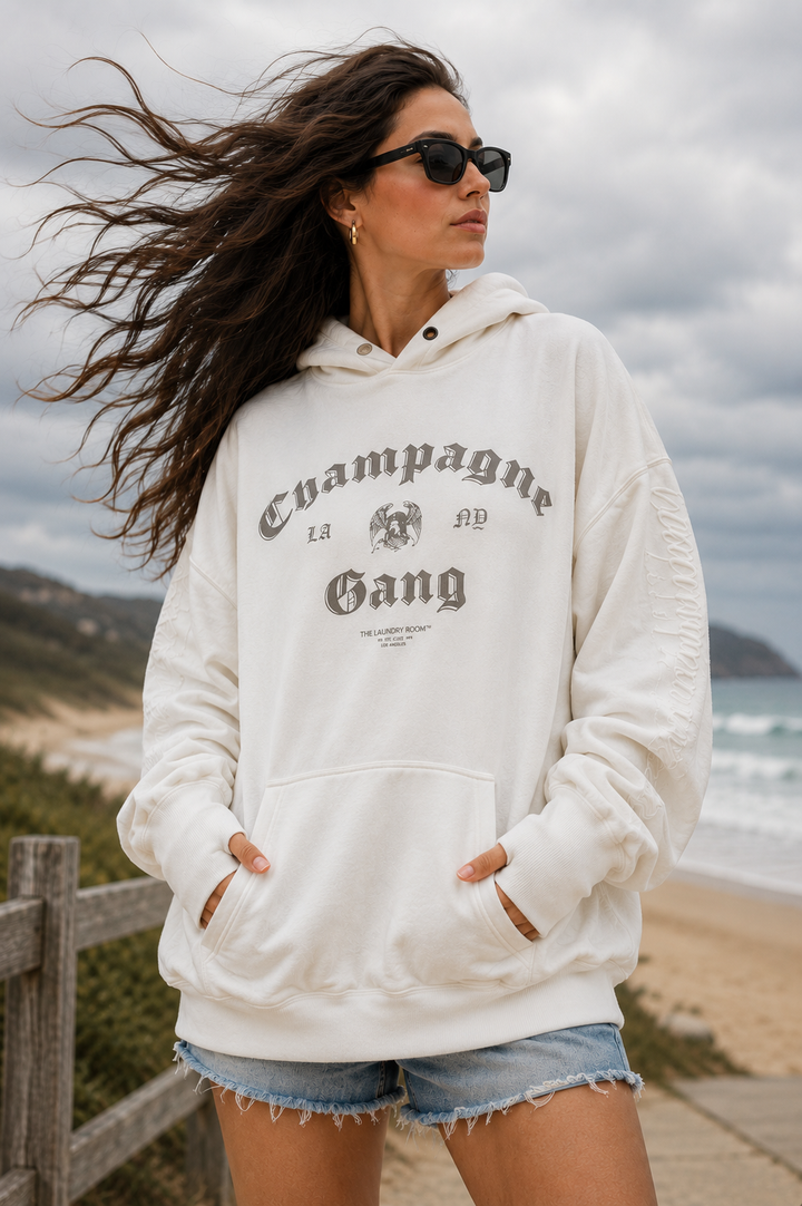THE LAUNDRY ROOM Womens Champagne Gang Hideout Hooded Jumper - Pebble Heather, WOMENS HOODIES, THE LAUNDRY ROOM, Elwood 101