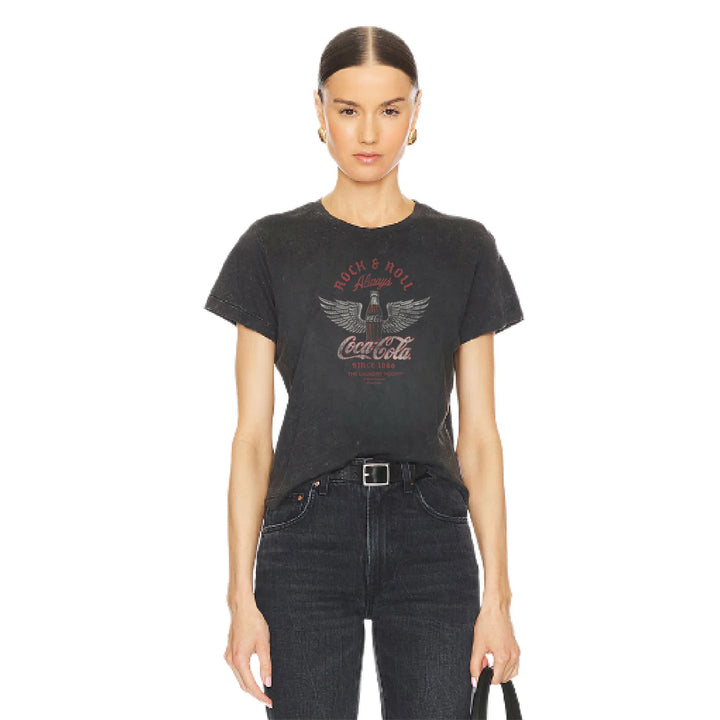 THE LAUNDRY ROOM Womens Coca Cola Rock n Roll Perfect Tee in Black Snow, WOMENS TEES & TANKS, THE LAUNDRY ROOM, Elwood 101