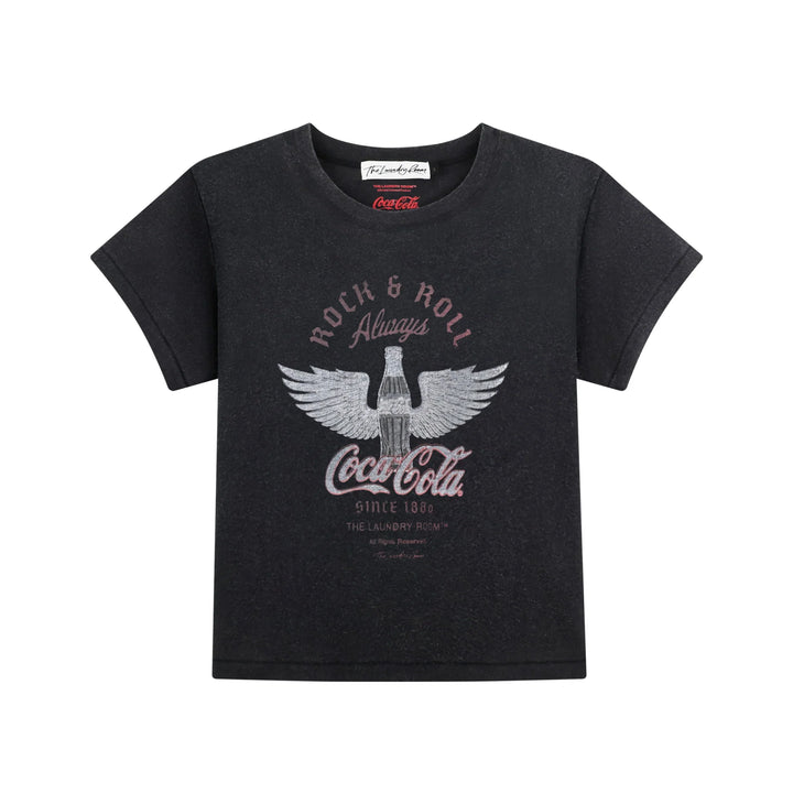 THE LAUNDRY ROOM Womens Coca Cola Rock n Roll Perfect Tee in Black Snow, WOMENS TEES & TANKS, THE LAUNDRY ROOM, Elwood 101