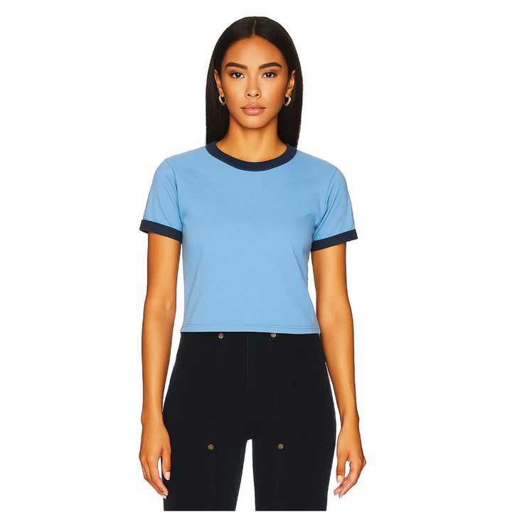 THE LAUNDRY ROOM Womens Essentials Perfect Ringer Tee in Chambray and Navy, WOMENS TEES & TANKS, THE LAUNDRY ROOM, Elwood 101