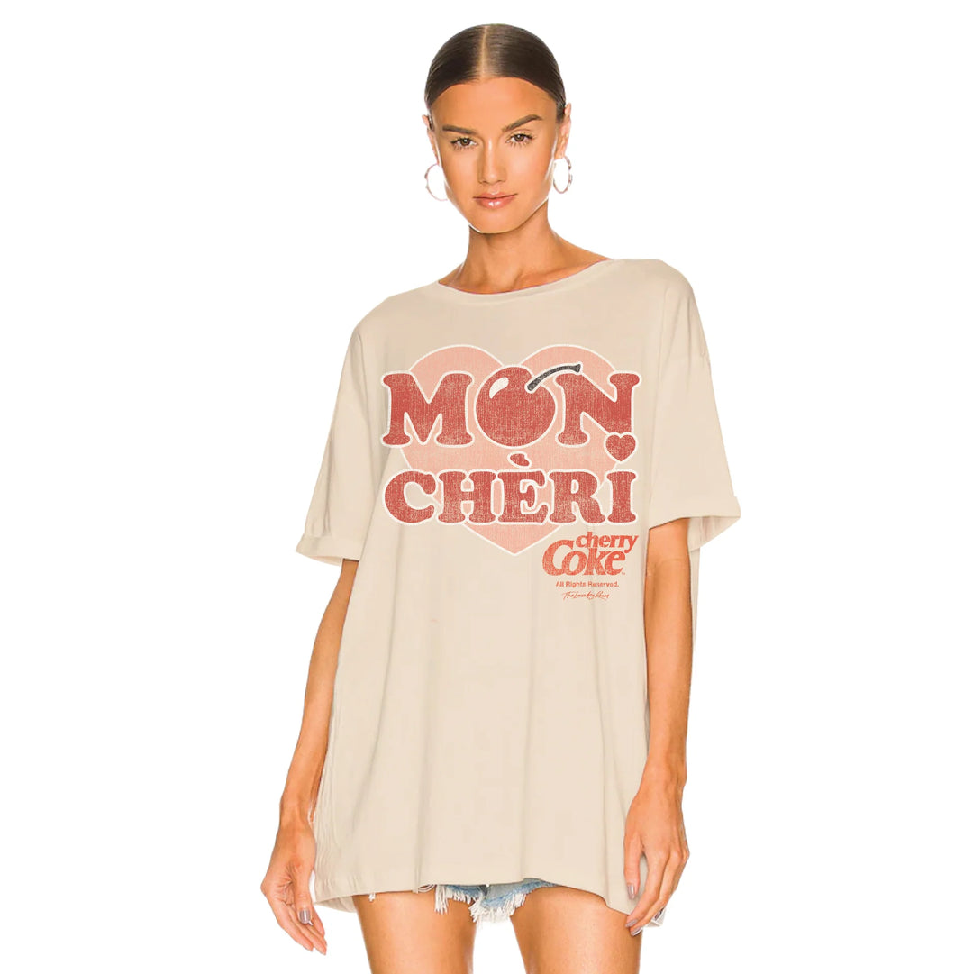 THE LAUNDRY ROOM Womens Mon Cheri Love Cherry Coke Oversized Tee in Bone, WOMENS TEES & TANKS, THE LAUNDRY ROOM, Elwood 101