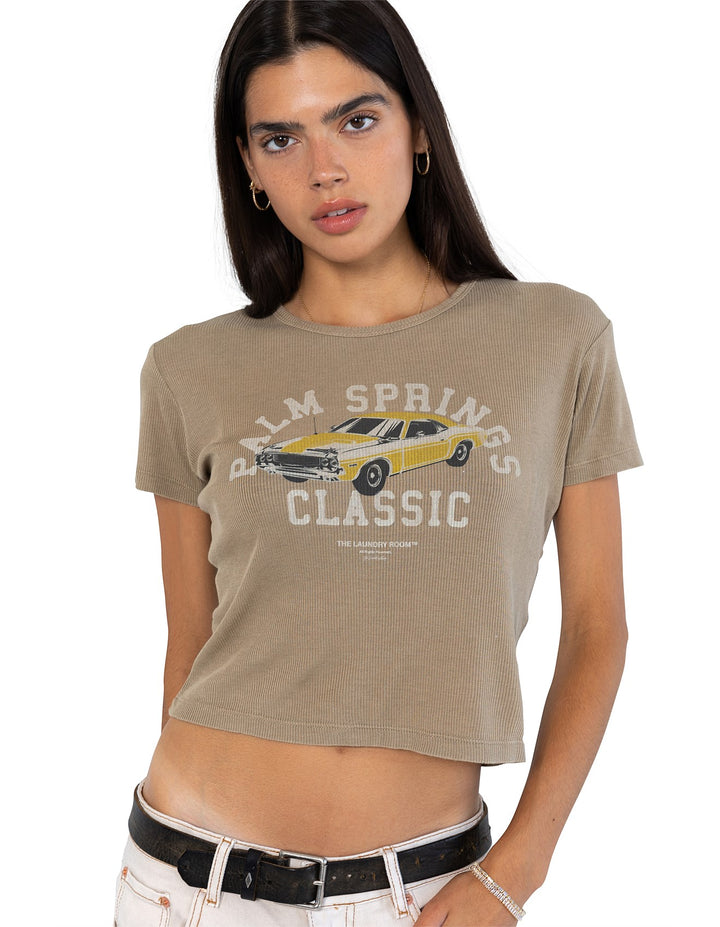 THE LAUNDRY ROOM Womens Palm Springs Classic Baby Tee in Camel Gold