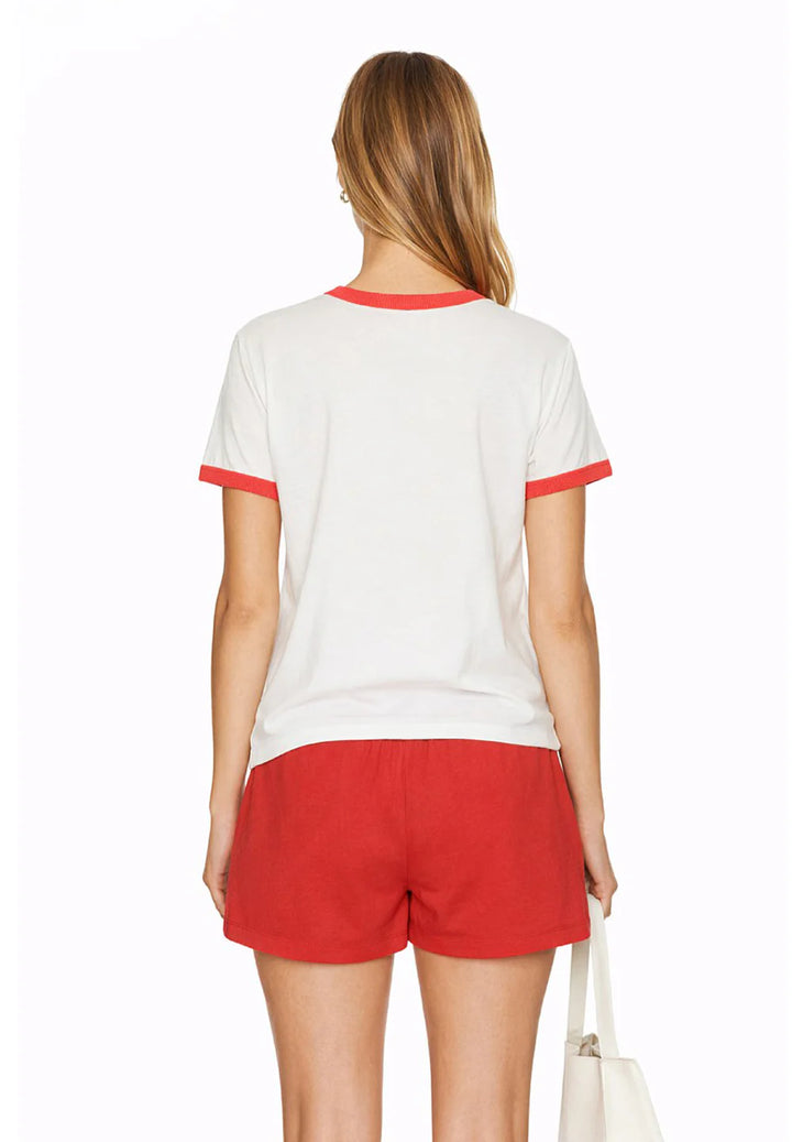 THE LAUNDRY ROOM Womens Saint Tropez Perfect Ringer Tee in White & Red
