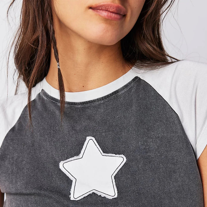 THE LAUNDRY ROOM Womens Stardom Raglan Baby Tee - Black & White, WOMENS TEES & TANKS, THE LAUNDRY ROOM, Elwood 101