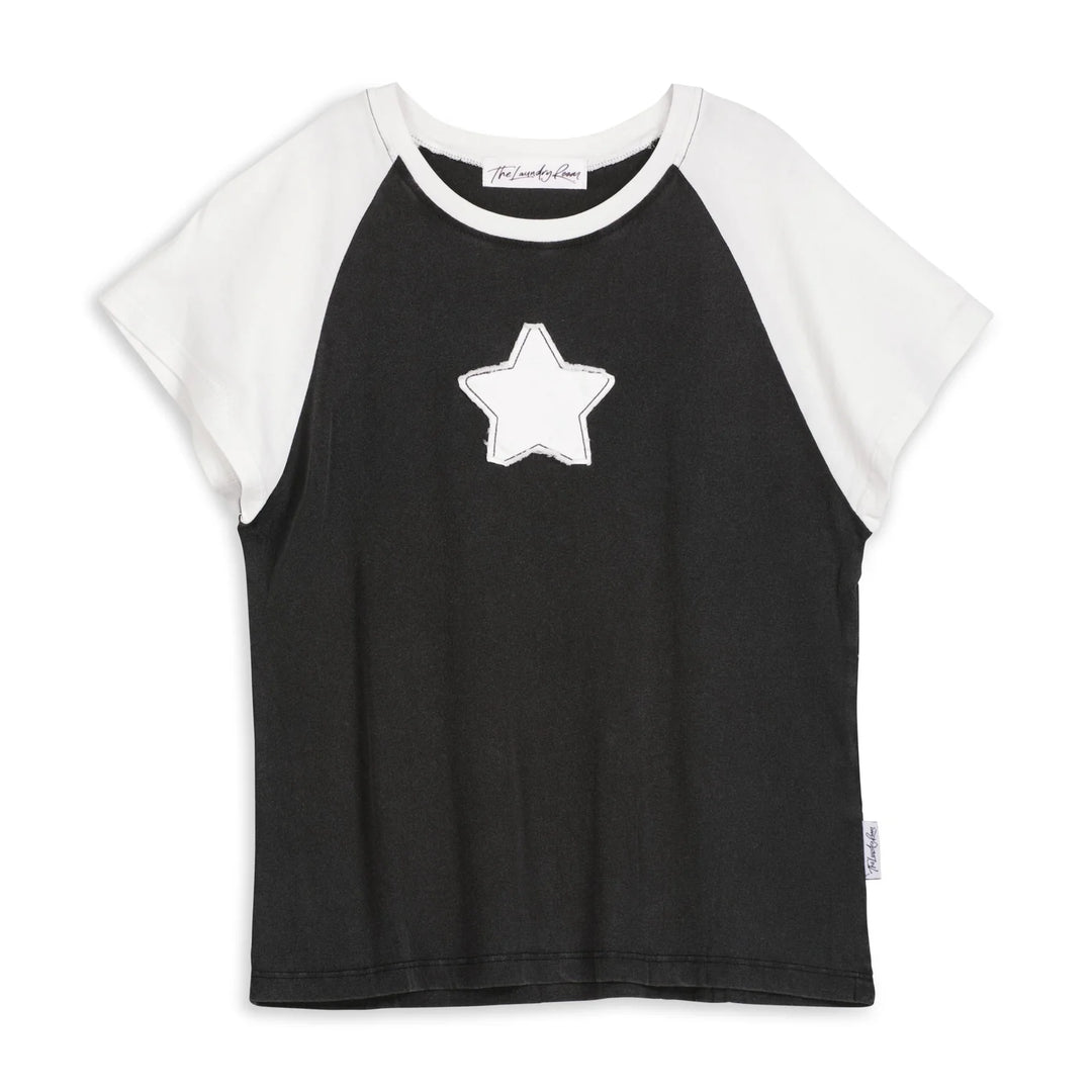 THE LAUNDRY ROOM Womens Stardom Raglan Baby Tee - Black & White, WOMENS TEES & TANKS, THE LAUNDRY ROOM, Elwood 101