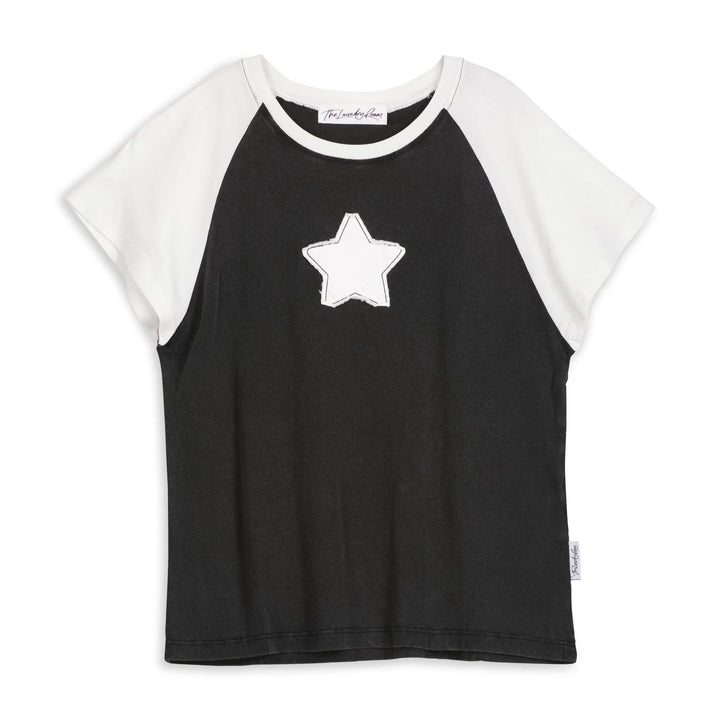 THE LAUNDRY ROOM Womens Stardom Raglan Baby Tee - Black & White, WOMENS TEES & TANKS, THE LAUNDRY ROOM, Elwood 101