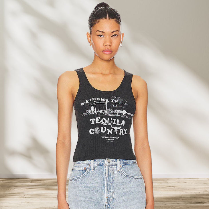 THE LAUNDRY ROOM Womens Tequila Country Rib Tank - Black Snow, WOMENS TEES & TANKS, THE LAUNDRY ROOM, Elwood 101