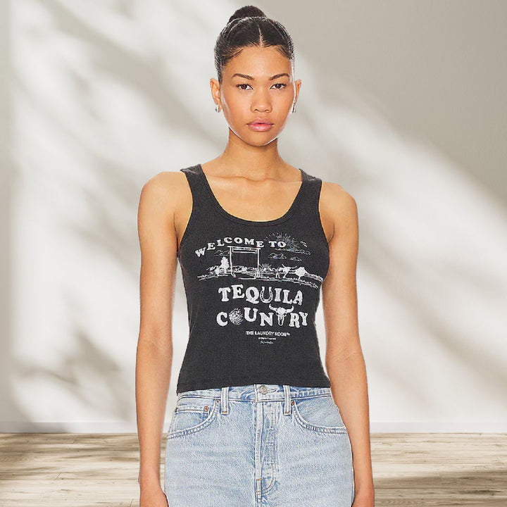 THE LAUNDRY ROOM Womens Tequila Country Rib Tank - Black Snow, WOMENS TEES & TANKS, THE LAUNDRY ROOM, Elwood 101