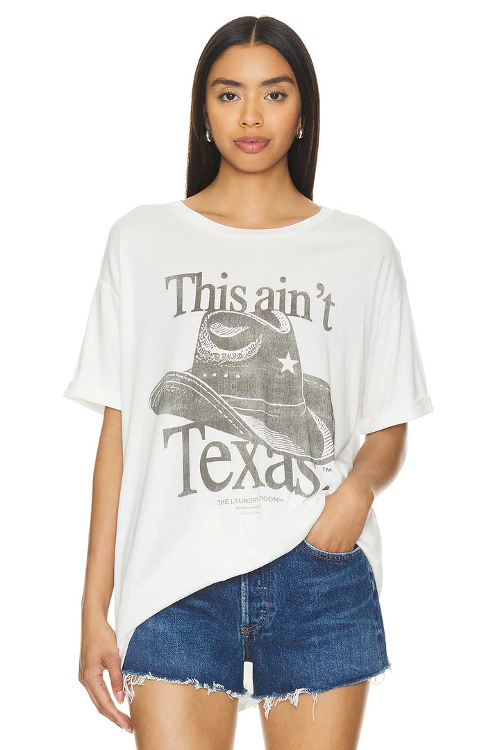 THE LAUNDRY ROOM Womens This Ain't Texas Oversized Tee - White, WOMENS TEES & TANKS, THE LAUNDRY ROOM, Elwood 101