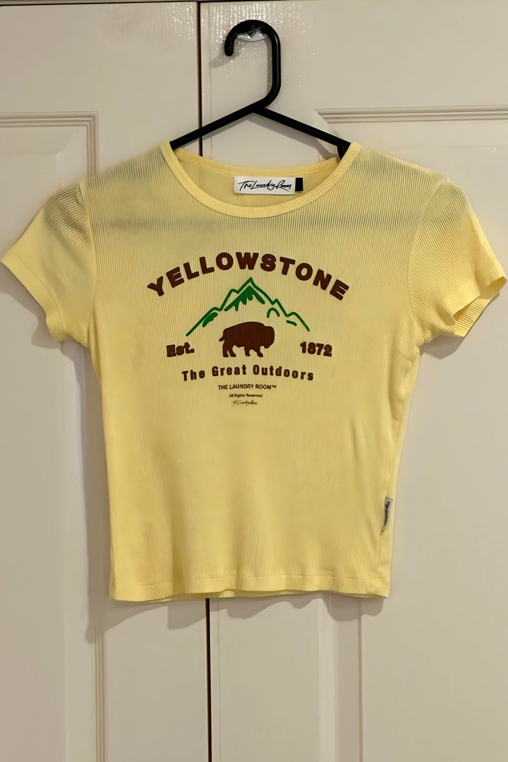 THE LAUNDRY ROOM Womens Yellowstone Bison Baby Tee Tee - Old Gold, WOMENS TEES & TANKS, THE LAUNDRY ROOM, Elwood 101