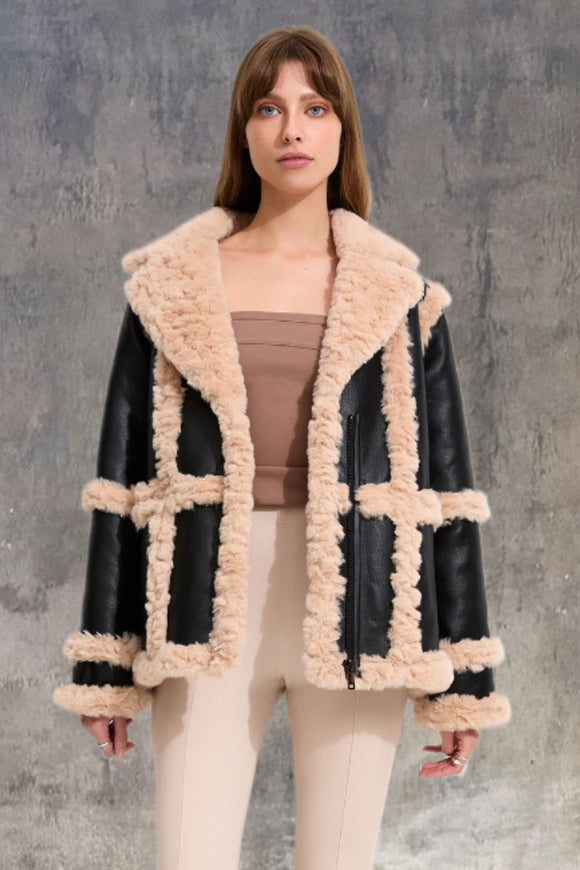 UNREAL FUR Womens Gate Keeper Jacket - Black & Beige, WOMENS COATS & JACKETS, UNREAL FUR, Elwood 101