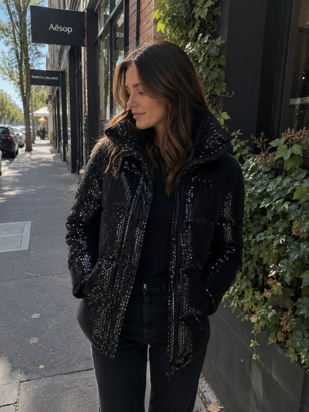 Unreal Fur WOMENS DESIRE SEQUIN PUFFER  JACKET BLACK, WOMENS COATS & JACKETS, UNREAL FUR, Elwood 101