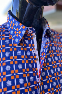 JOHN LENNON Mens Ashton Gate Short Sleeve Shirt Orange & Blue, MENS SHIRTS, JOHN LENNON, Elwood 101