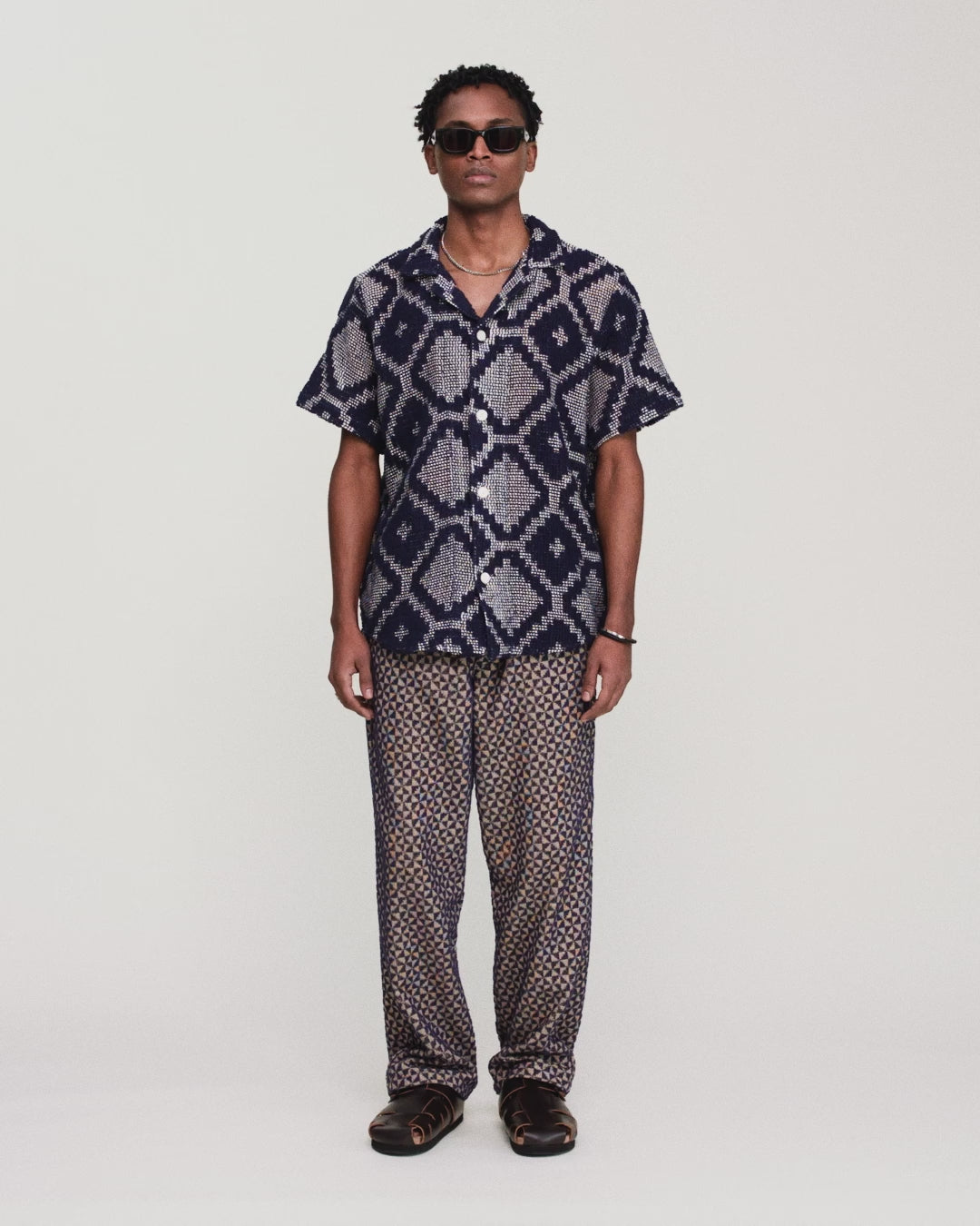 OAS Company Mens Trastevere Cuba Crochet Shirt in Navy