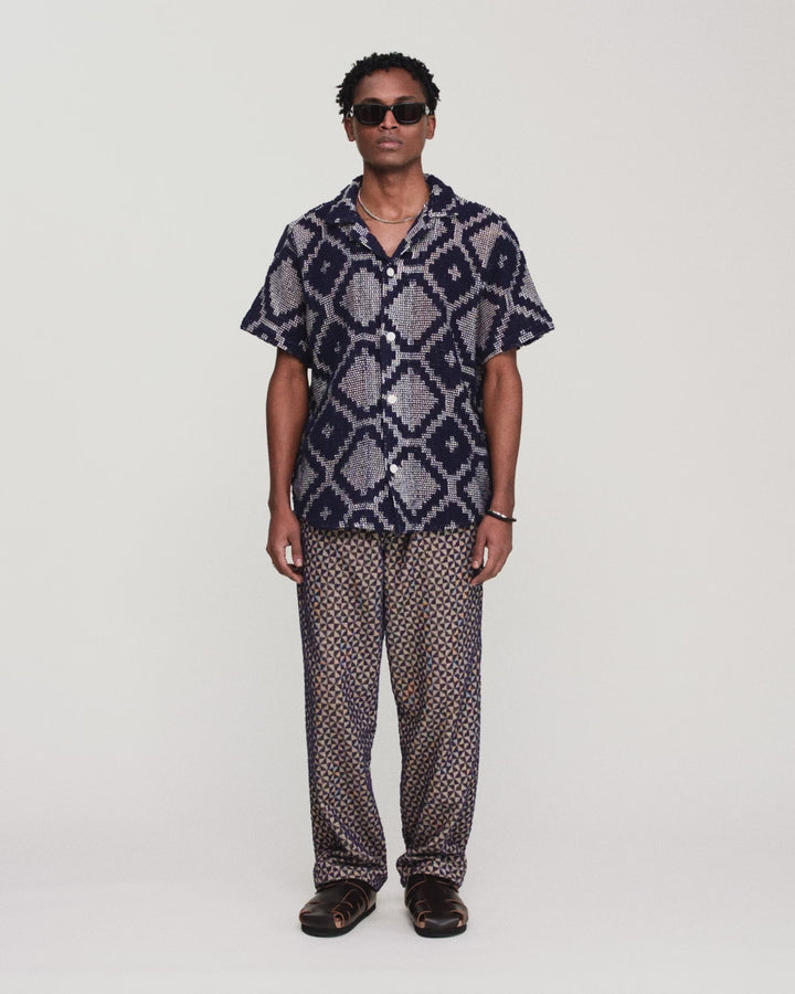 OAS Company Mens Trastevere Cuba Crochet Shirt in Navy