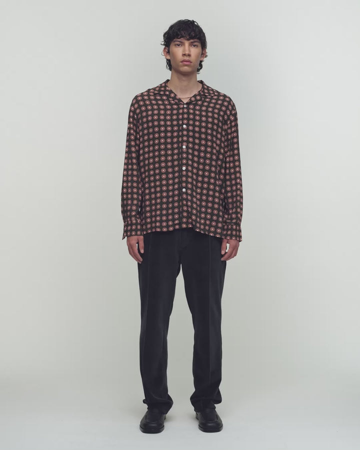 OAS Company Mens Coffee Lumo Brillo Viscose Long Sleeve Shirt in Coffee/Black