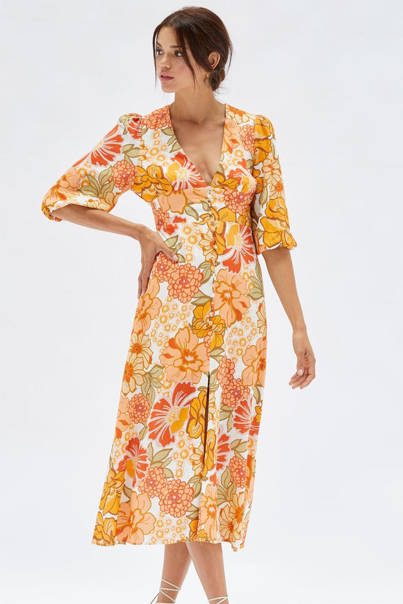 MINKPINK Womens Elaheh V-Neck Midi Dress - Summer Floral, WOMENS DRESSES, MINKPINK, Elwood 101