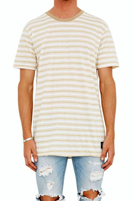 The People Vs MENS 1CM STRIPE TEE BEIGE WHITE, MENS TEE SHIRTS, THE PEOPLE VS, Elwood 101