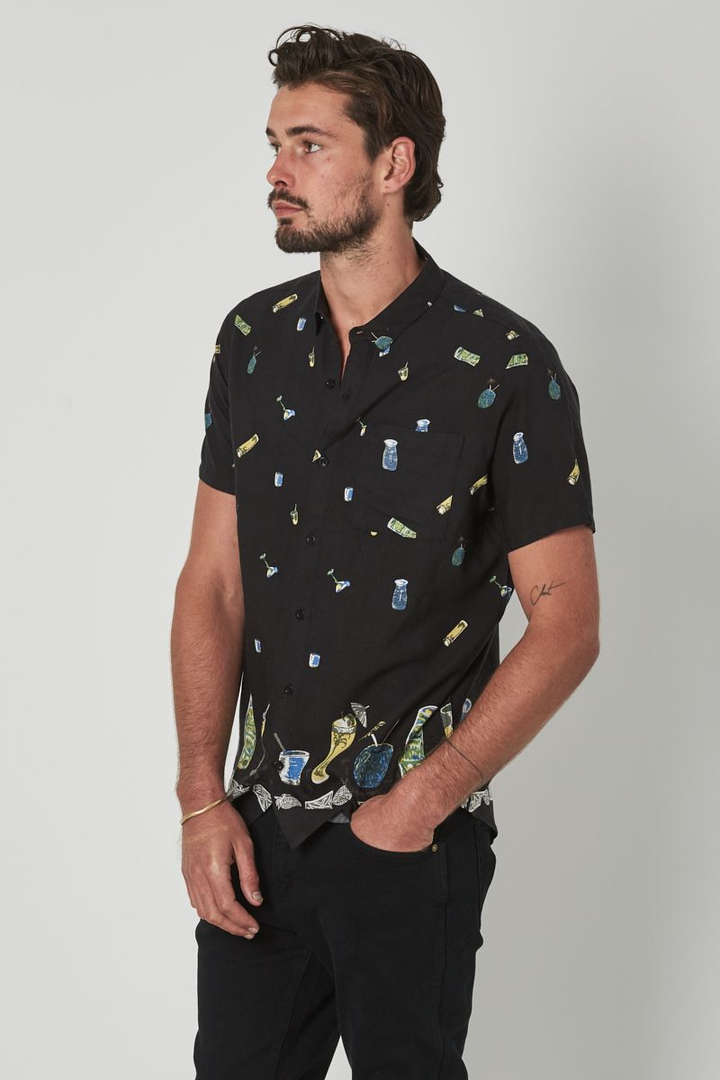Rollas MENS BON DRINKS ON ME SHORT SLEEVE SHIRT  BLACK, MENS SHIRTS, ROLLAS, Elwood 101