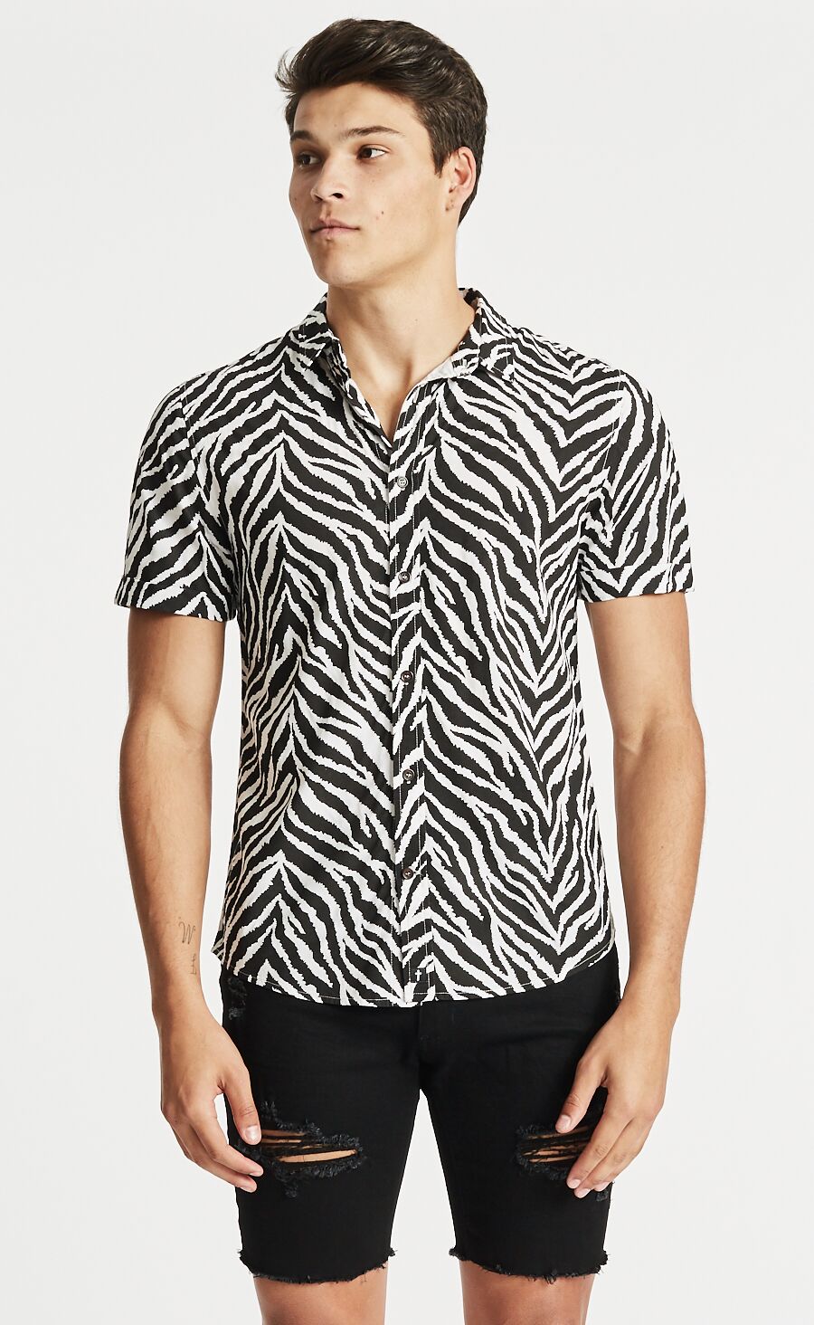 Kiss Chacey MENS FORBIDDEN SHORT SLEEVE CASUAL SHIRT BLACK & WHITE, MENS SHIRTS, KISS CHACEY, Elwood 101