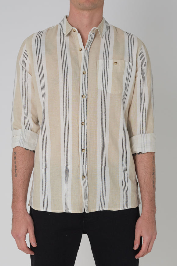 Rollas MENS MEN AT WORK STRIPE SHIRT - NATURAL, MENS SHIRTS, ROLLAS, Elwood 101