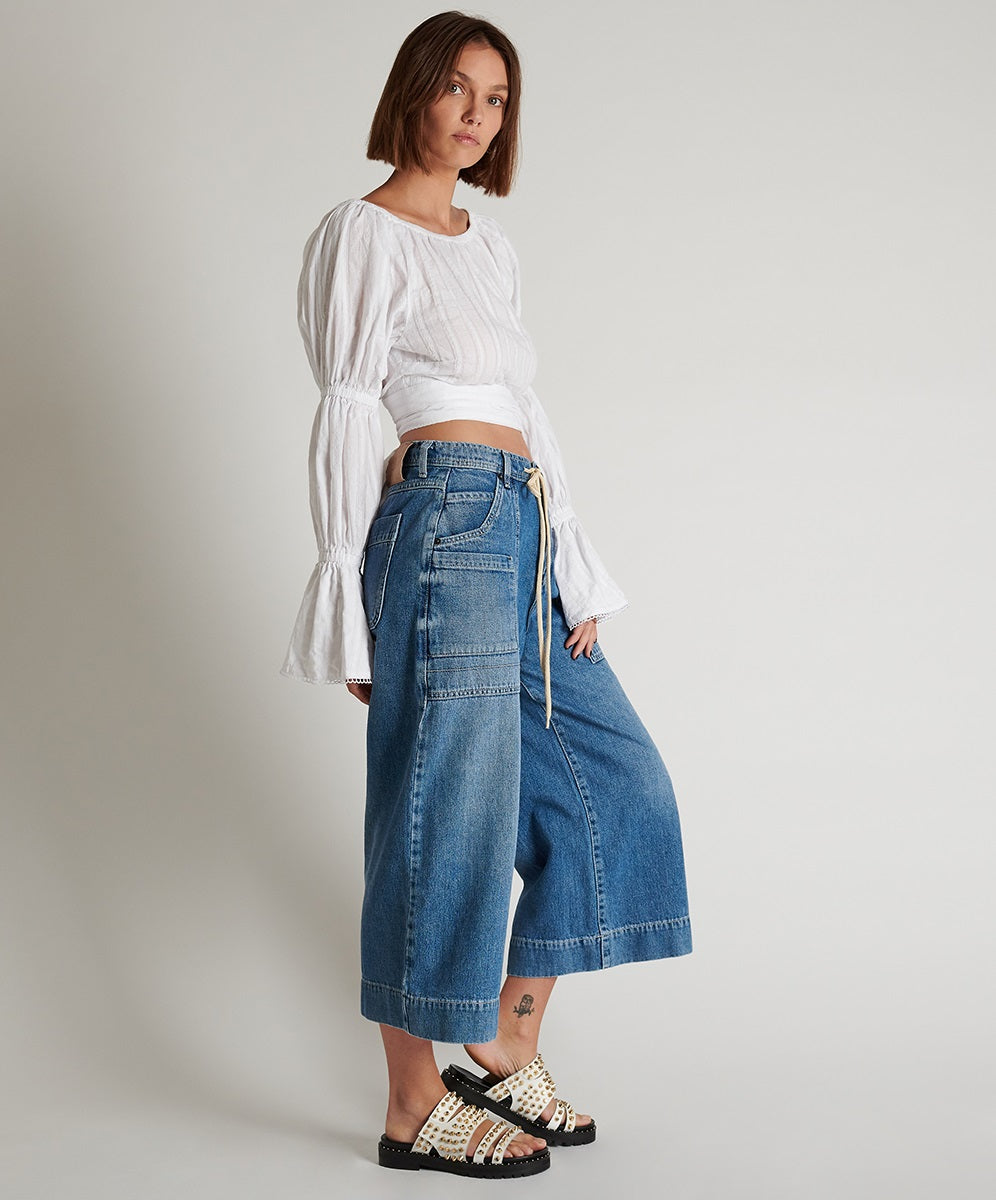 OneTeaspoon WOMENS DELAWARE UTILITY ORGANIC SUSTAINABLE BAD BOYS HIGH WAIST WIDE LEG JEAN - BLUE, WOMENS DENIM, OneTeaspoon, Elwood 101