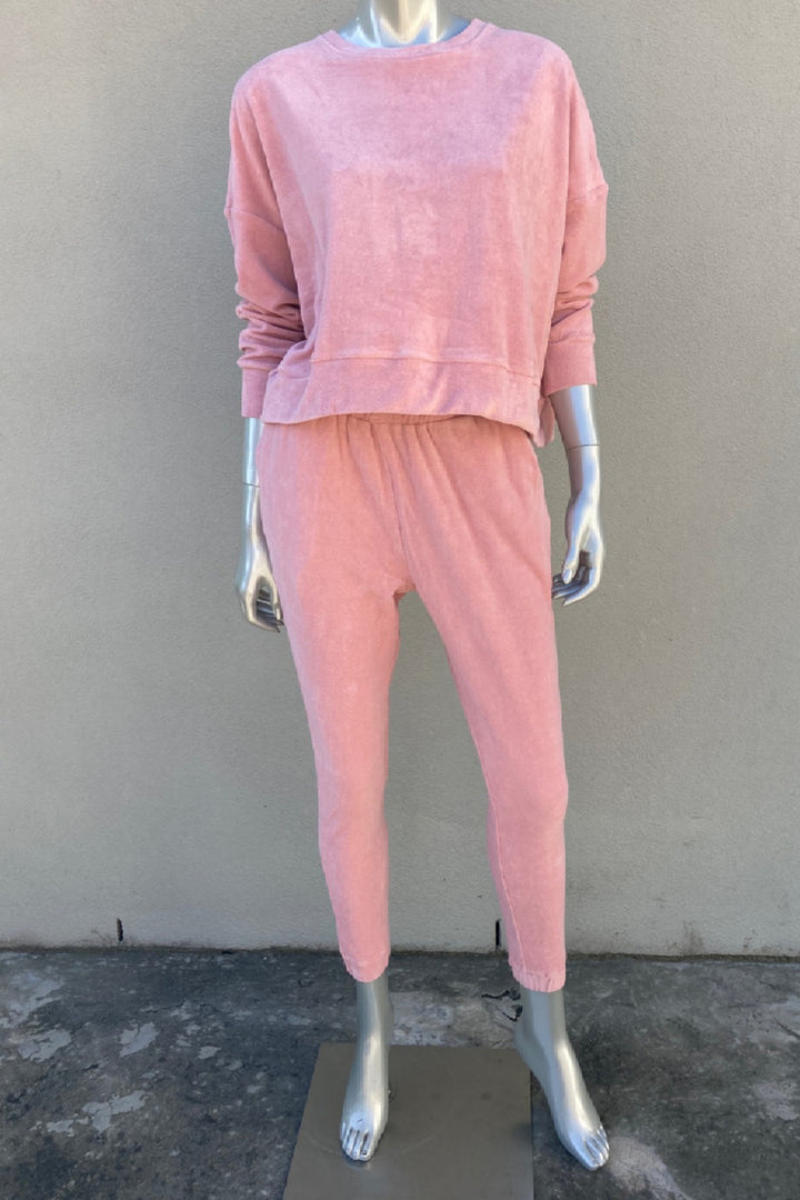 Hello Parry WOMENS TATUM TERRY TOWELLING LOUNGE SET - DUSTY PINK, WOMENS TRACK PANTS, HELLO PARRY, Elwood 101