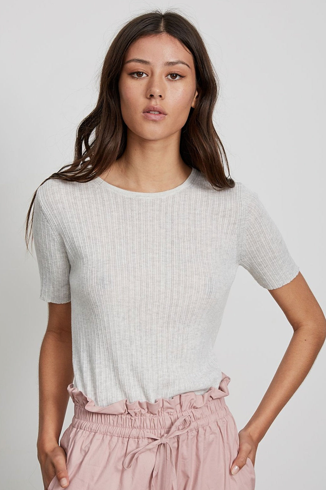 Little Lies WOMENS KNITTED TEE - LIGHT GREY MARLE, WOMENS TEES & TANKS, LITTLE LIES, Elwood 101