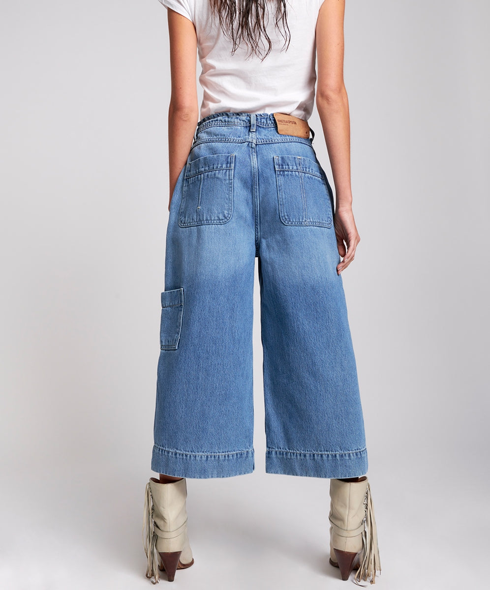 OneTeaspoon WOMENS DELAWARE UTILITY ORGANIC SUSTAINABLE BAD BOYS HIGH WAIST WIDE LEG JEAN - BLUE, WOMENS DENIM, OneTeaspoon, Elwood 101