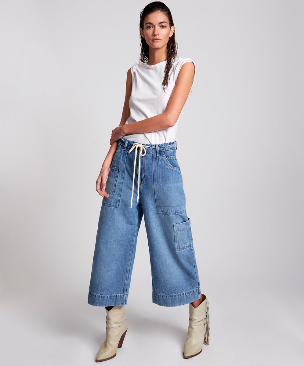 OneTeaspoon WOMENS DELAWARE UTILITY ORGANIC SUSTAINABLE BAD BOYS HIGH WAIST WIDE LEG JEAN - BLUE, WOMENS DENIM, OneTeaspoon, Elwood 101