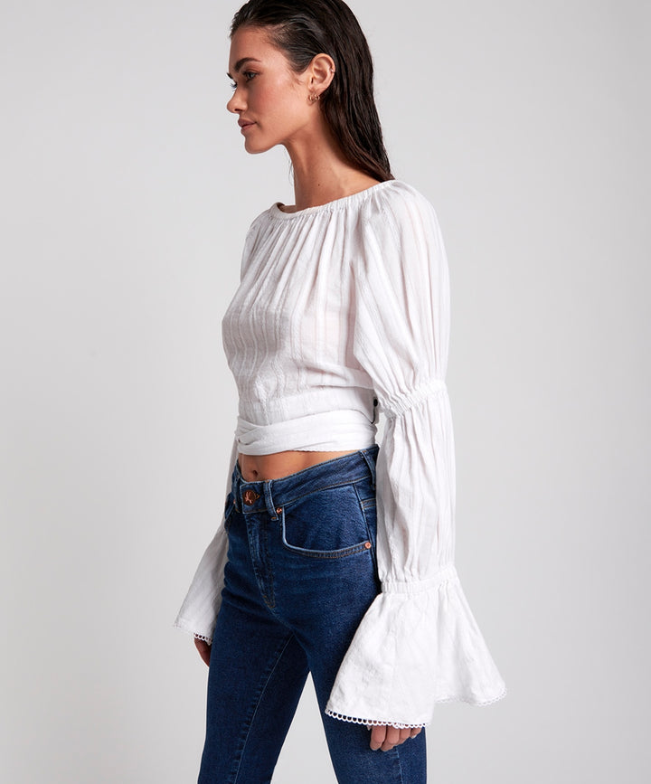 OneTeaspoon WOMENS SUMMER NIGHTS  LONG SLEEVE CROP TOP - WHITE, WOMENS TOPS & SHIRTS, OneTeaspoon, Elwood 101