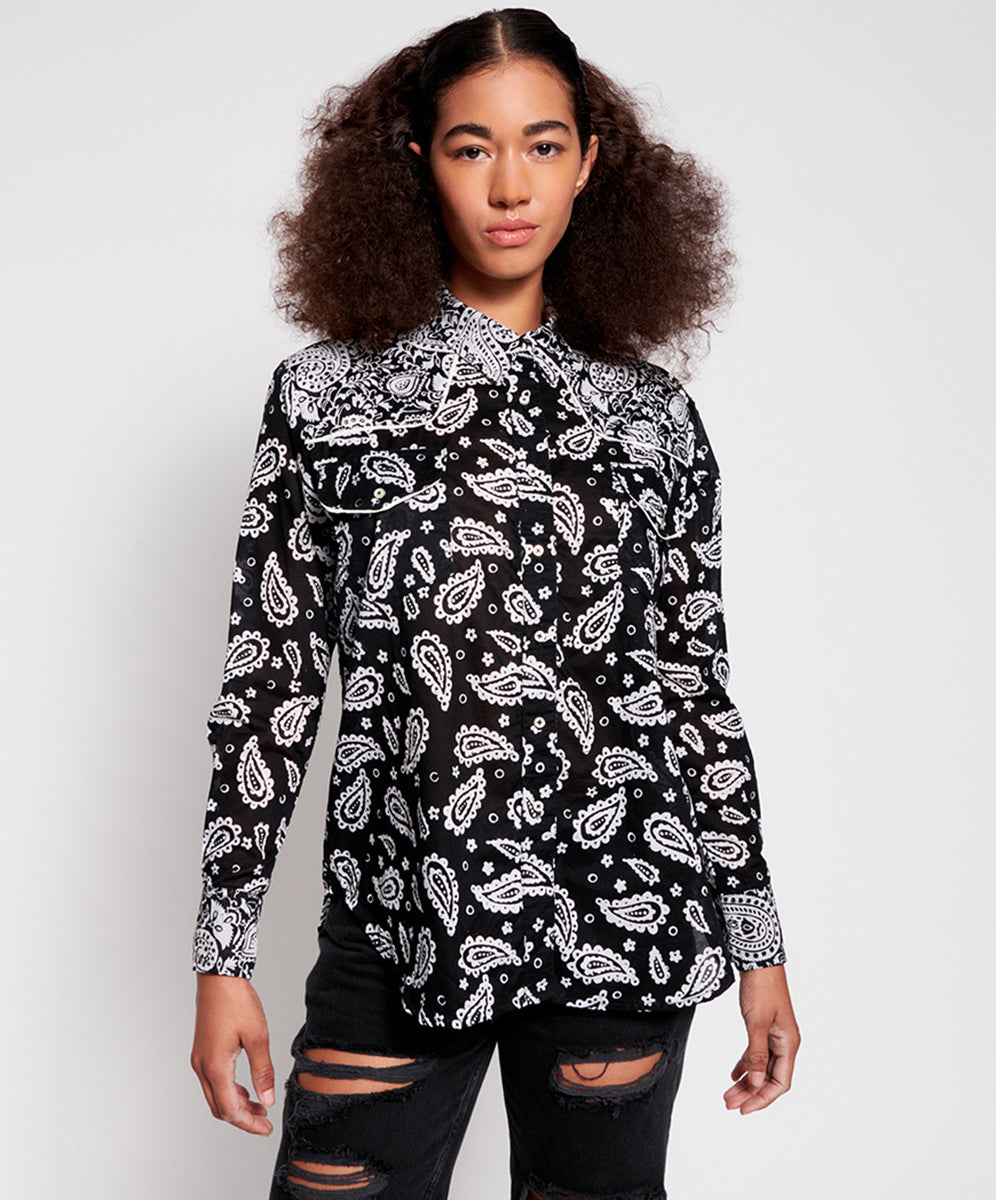 OneTeaspoon WOMENS HAND BATIK PAISLEY WESTERN SHIRT - BLACK PAISLEY, WOMENS TOPS & SHIRTS, OneTeaspoon, Elwood 101