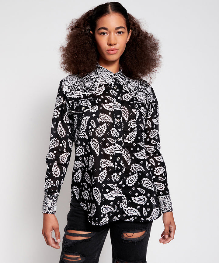 OneTeaspoon WOMENS HAND BATIK PAISLEY WESTERN SHIRT - BLACK PAISLEY, WOMENS TOPS & SHIRTS, OneTeaspoon, Elwood 101