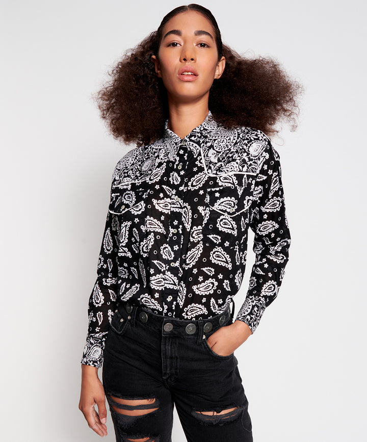 OneTeaspoon WOMENS HAND BATIK PAISLEY WESTERN SHIRT - BLACK PAISLEY, WOMENS TOPS & SHIRTS, OneTeaspoon, Elwood 101