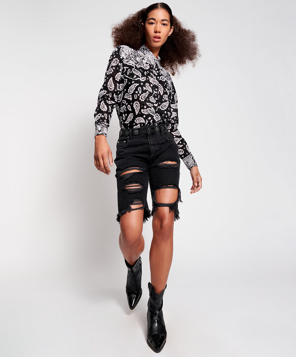 OneTeaspoon WOMENS HAND BATIK PAISLEY WESTERN SHIRT - BLACK PAISLEY, WOMENS TOPS & SHIRTS, OneTeaspoon, Elwood 101