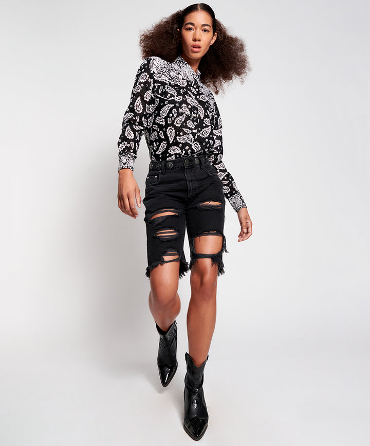 OneTeaspoon WOMENS HAND BATIK PAISLEY WESTERN SHIRT - BLACK PAISLEY, WOMENS TOPS & SHIRTS, OneTeaspoon, Elwood 101