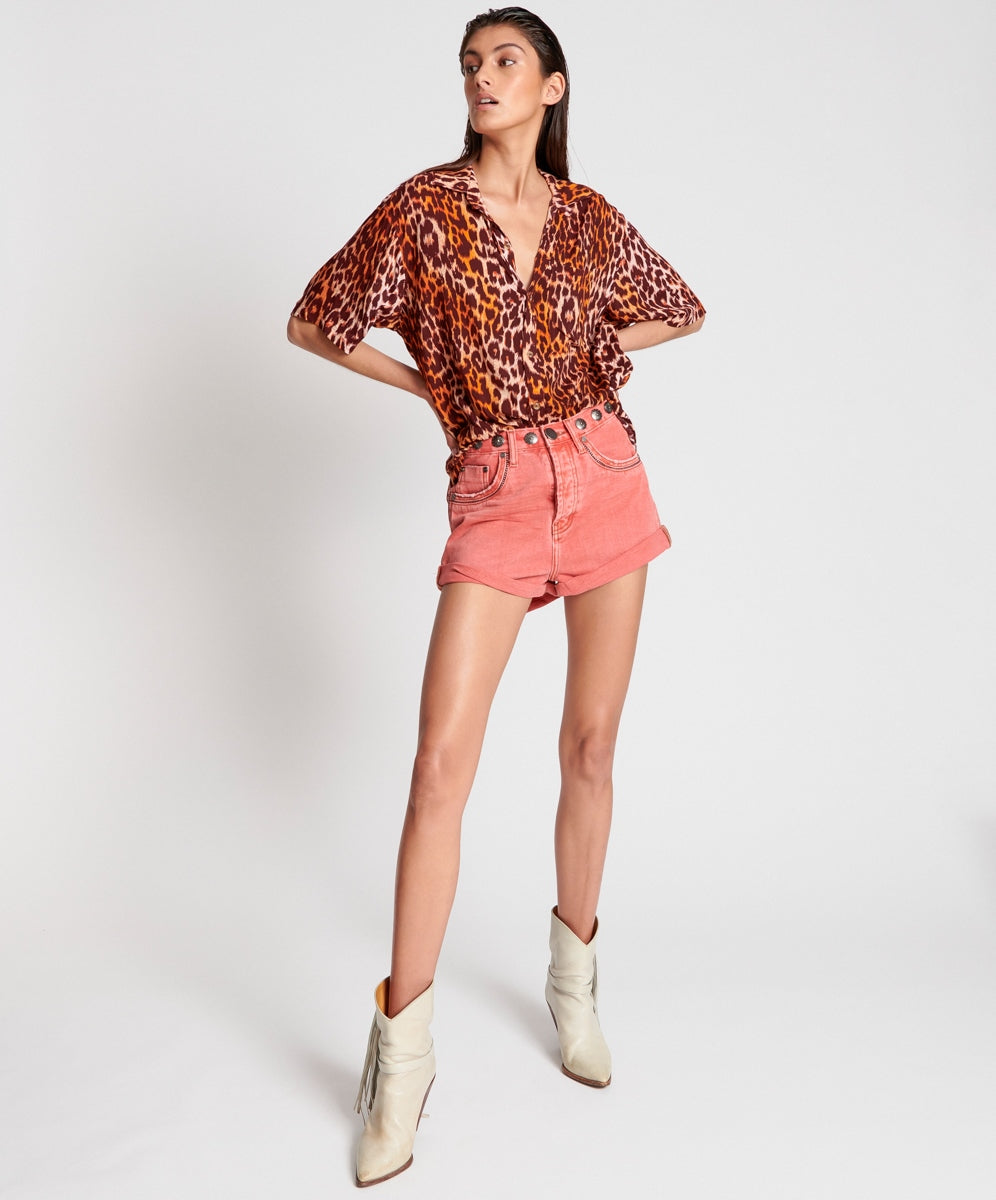 OneTeaspoon WOMENS CORAL STUDDED BANDITS HIGH WAIST DENIM SHORT - CORAL, WOMENS SHORTS, OneTeaspoon, Elwood 101